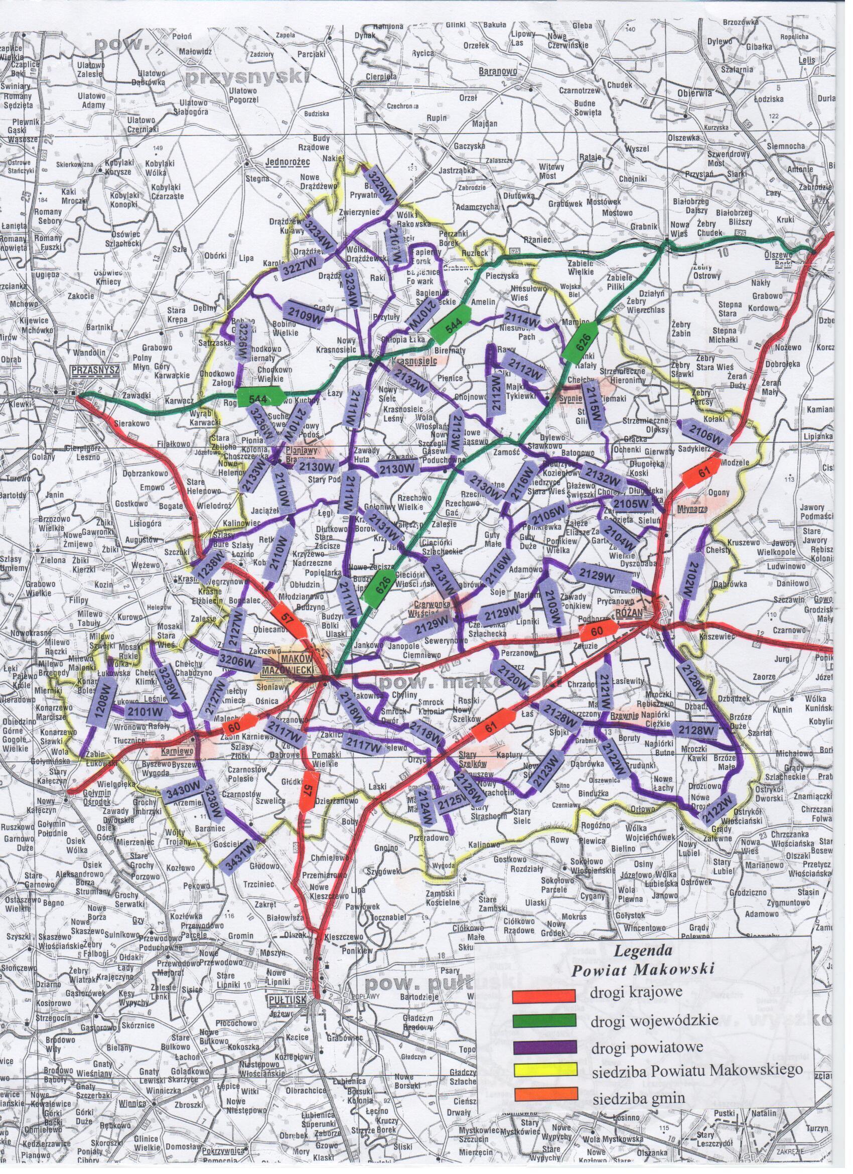 Skan mapy z drogami powiatowymi 